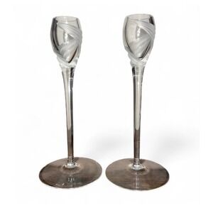 Lenox Windswept clear crystal candlestick holders 7" tall‎